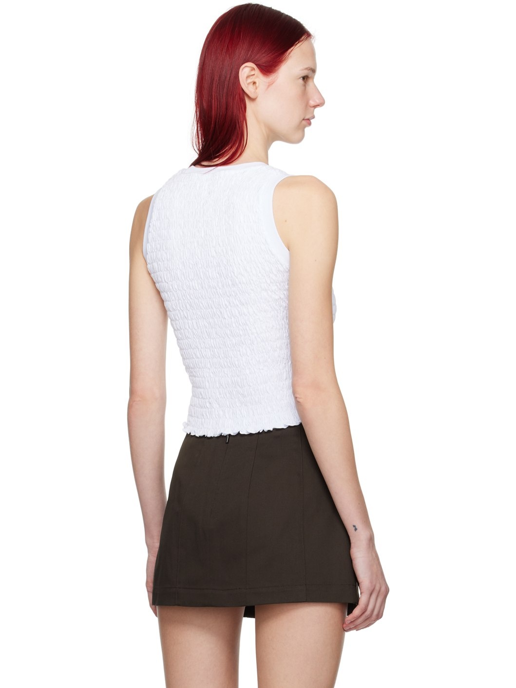 White Shirred Tank Top - 3