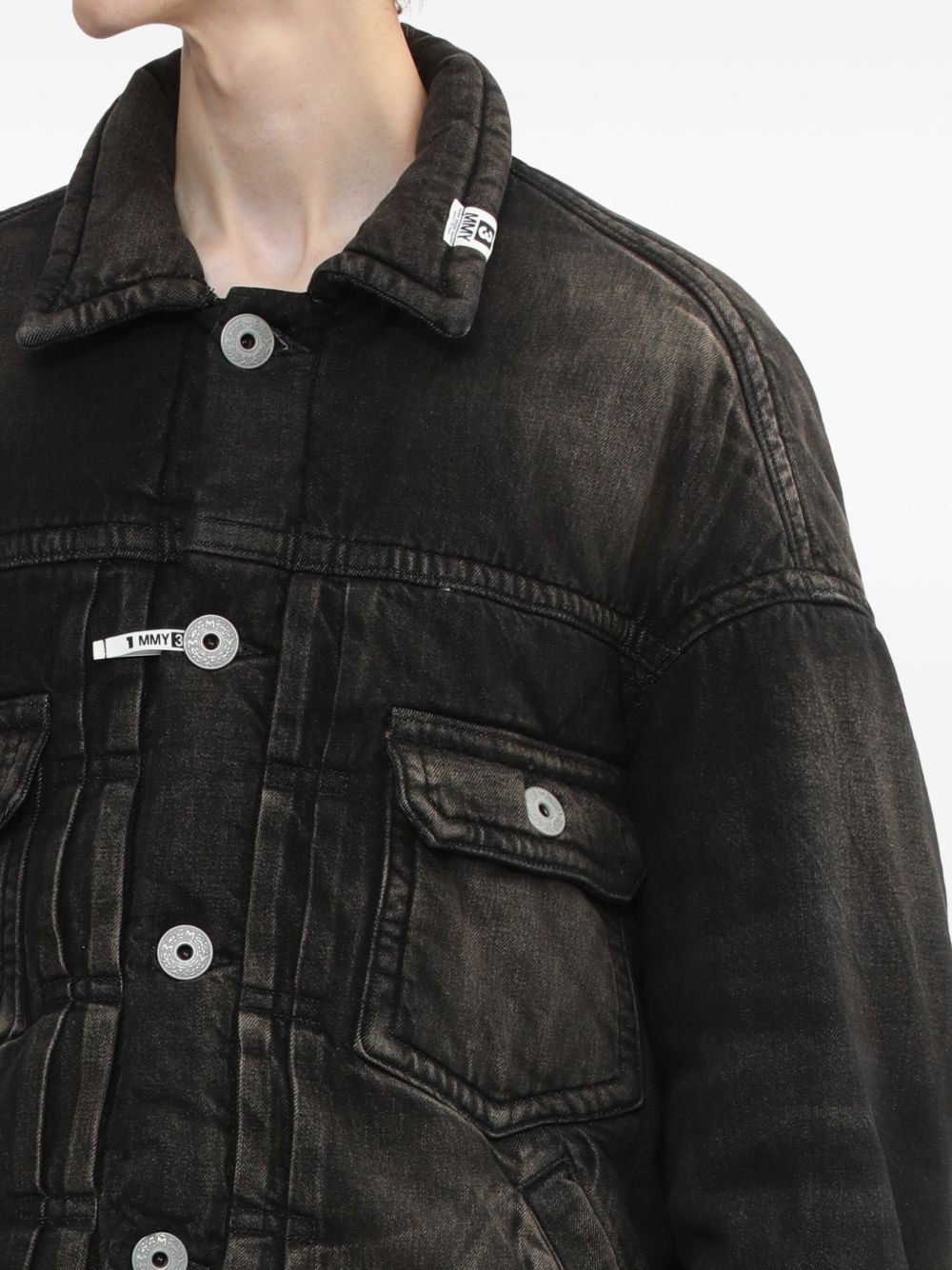button-fastening padded denim jacket - 5