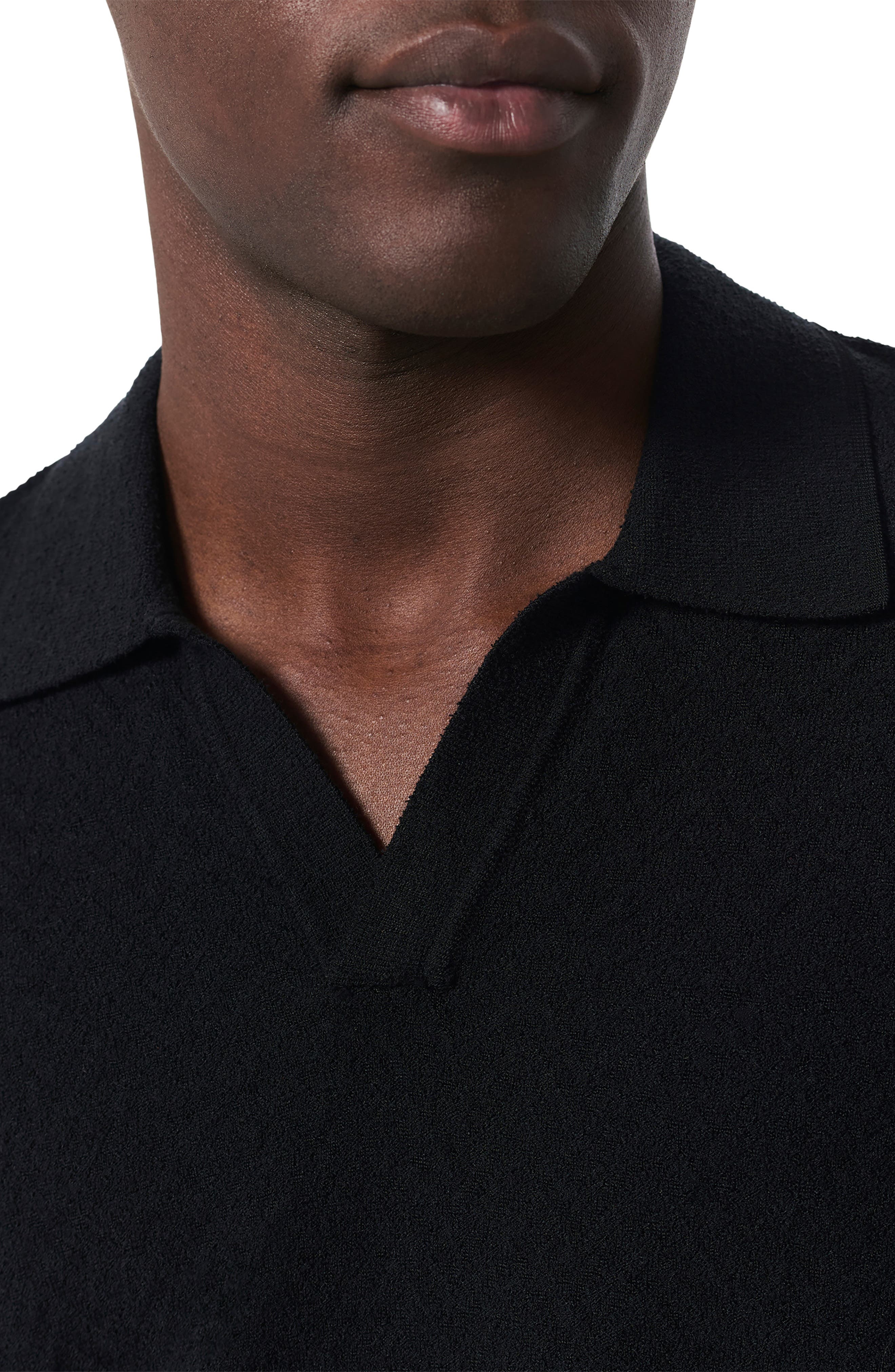 rag & bone Zuma Johnny Collar Chevron Terry Cloth Polo in Black at Nordstrom - 4