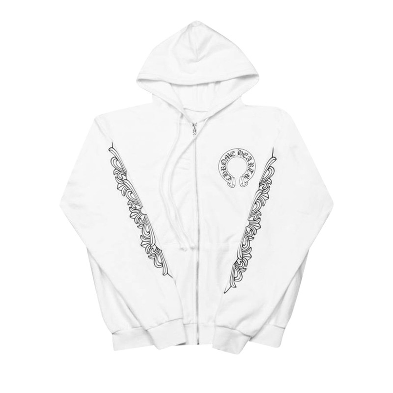 Chrome Hearts Floral Cross Zip Hoodie 'White' 1