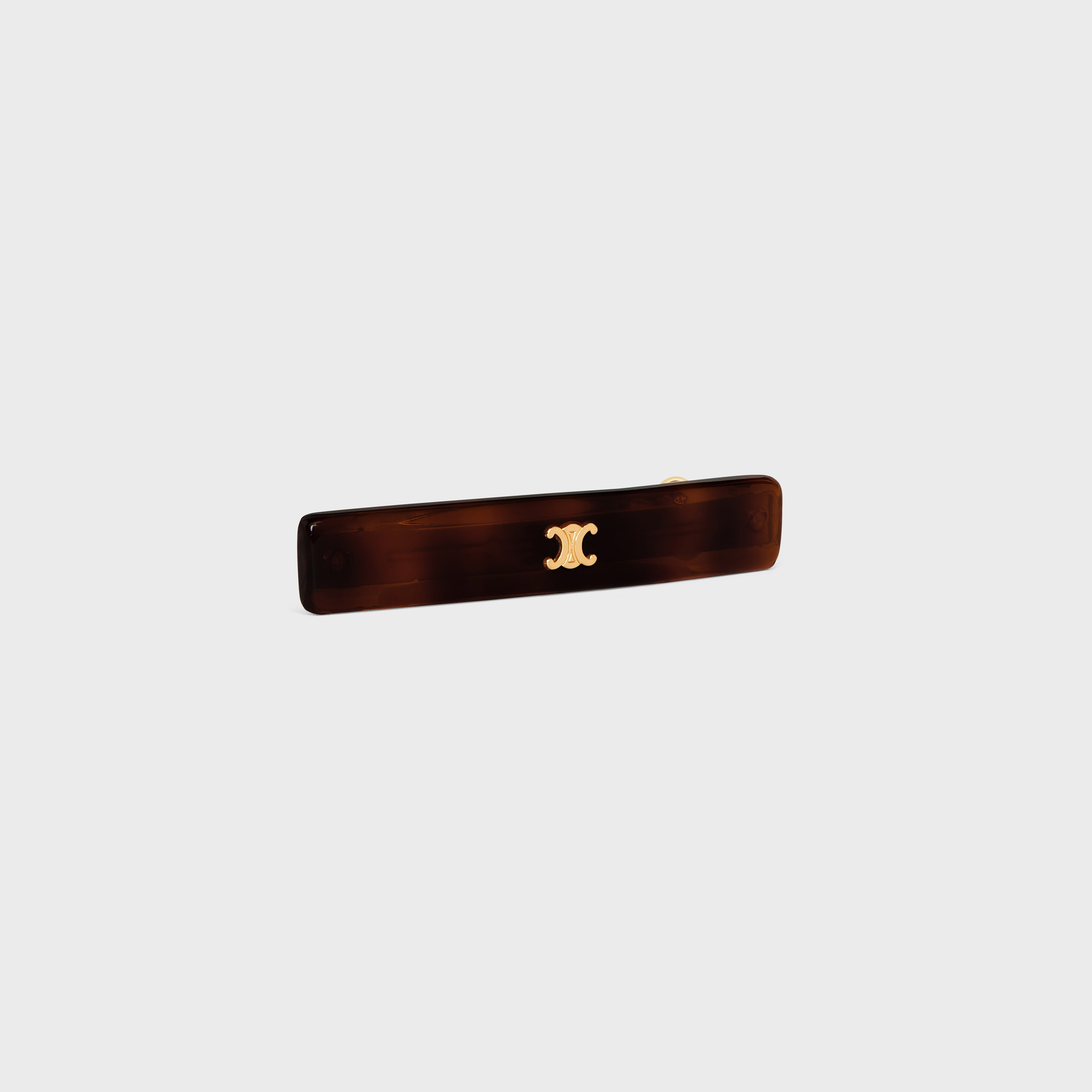 Celine Hair Accessories Triomphe Hair Clip in Brass with Gold Finish, Dark Havana Acetate and Steel - 2