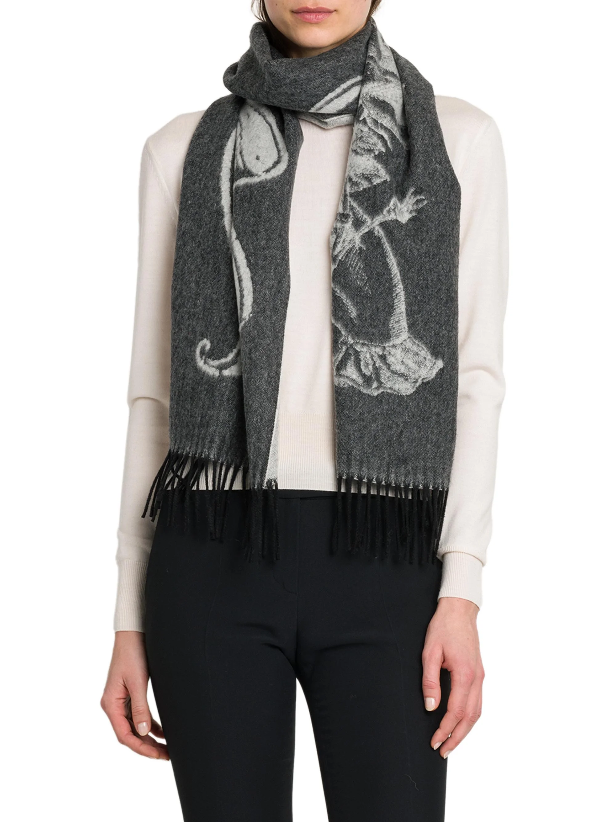 Women's Tattoo Cashmere-Wool Scarf - Black Ivory - 1