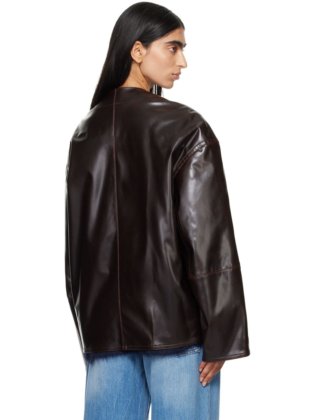 Brown Edee Vegan Leather Jacket - 3