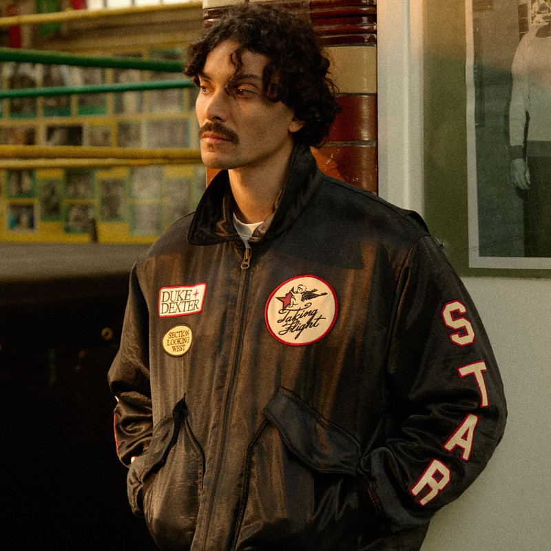 DUKE + DEXTER Plus Black Satin Bomber Jacket outlook