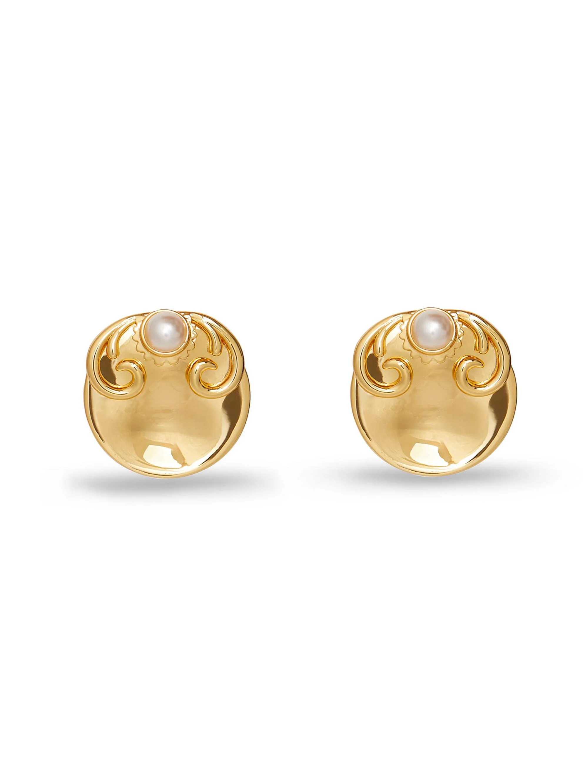 Women's 14K-Gold-Plated & Imitation Pearl Filigree Button Stud Earrings - Gold - 1