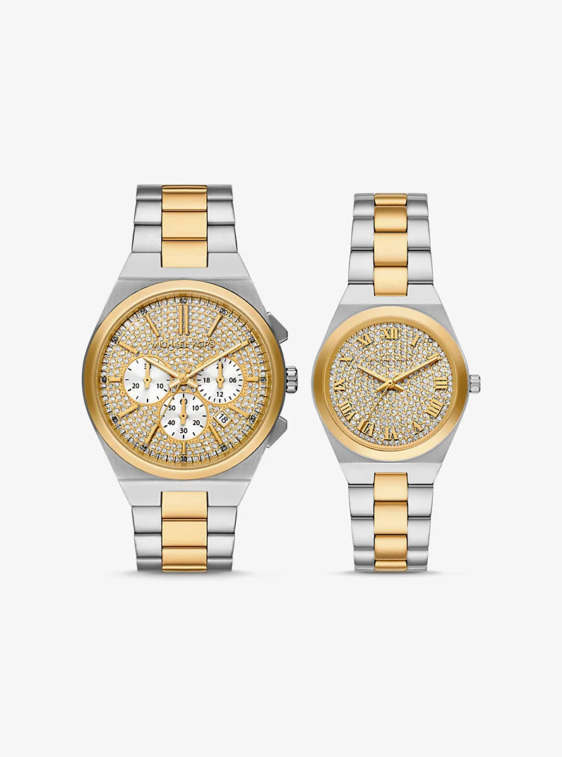 Lennox His and Hers Pavé Two-Tone Watch Set - 1