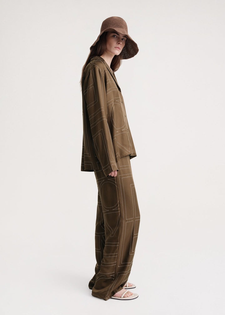 Monogram silk pj bottoms mocha - 3