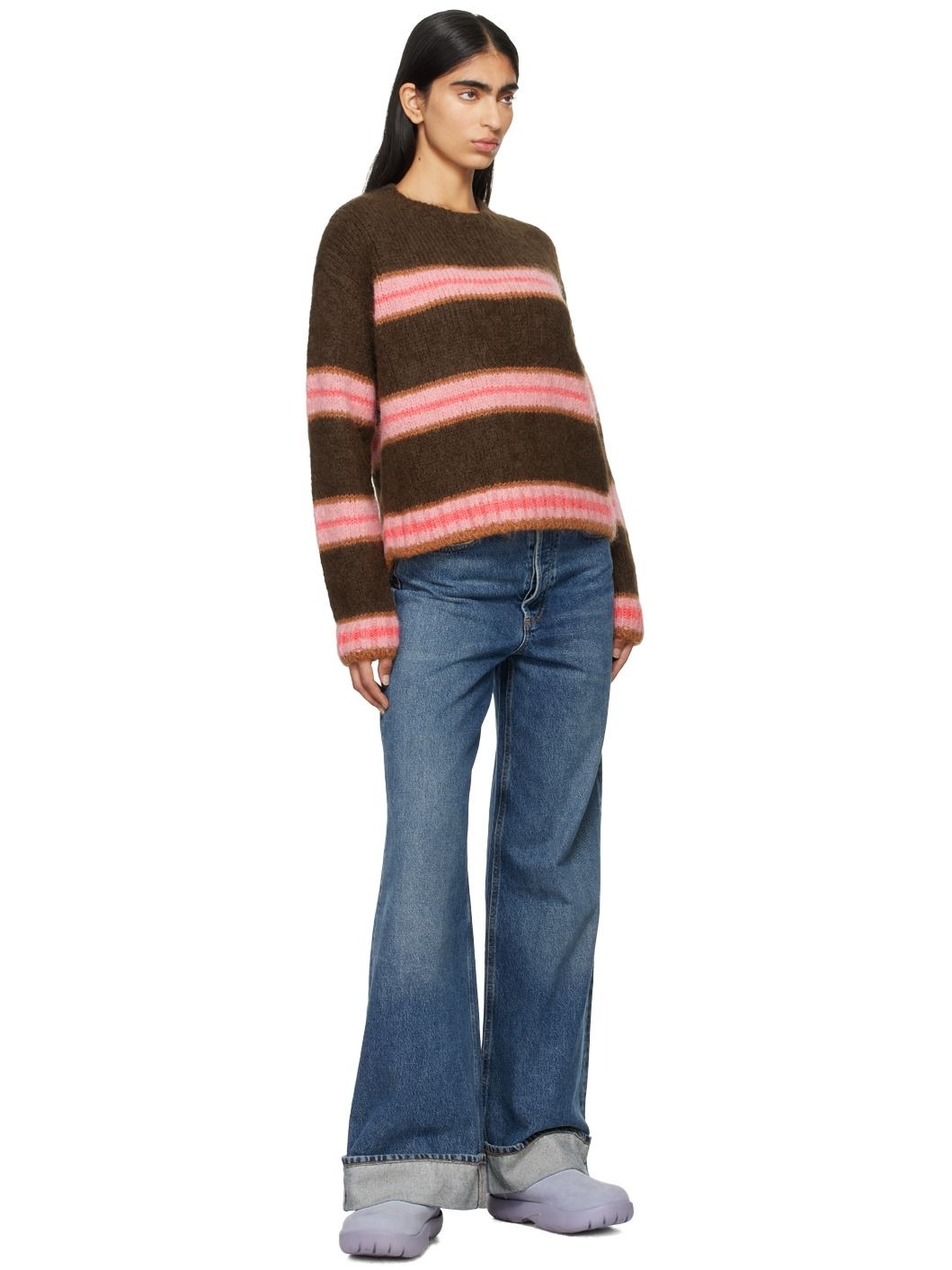 Brown & Pink Striped Alpaca Blend Sweater - 5
