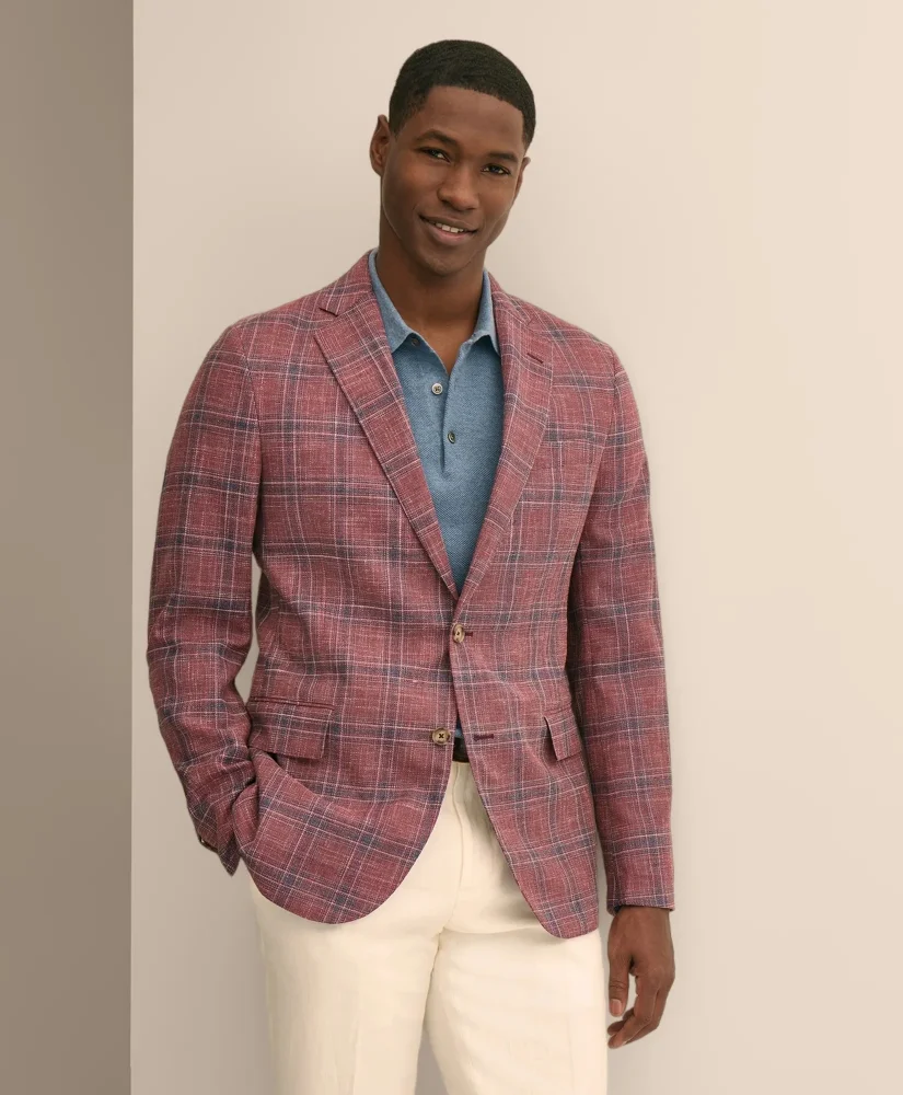 Classic Fit Wool-Cotton-Linen Hopsack Check Sport Coat - 1