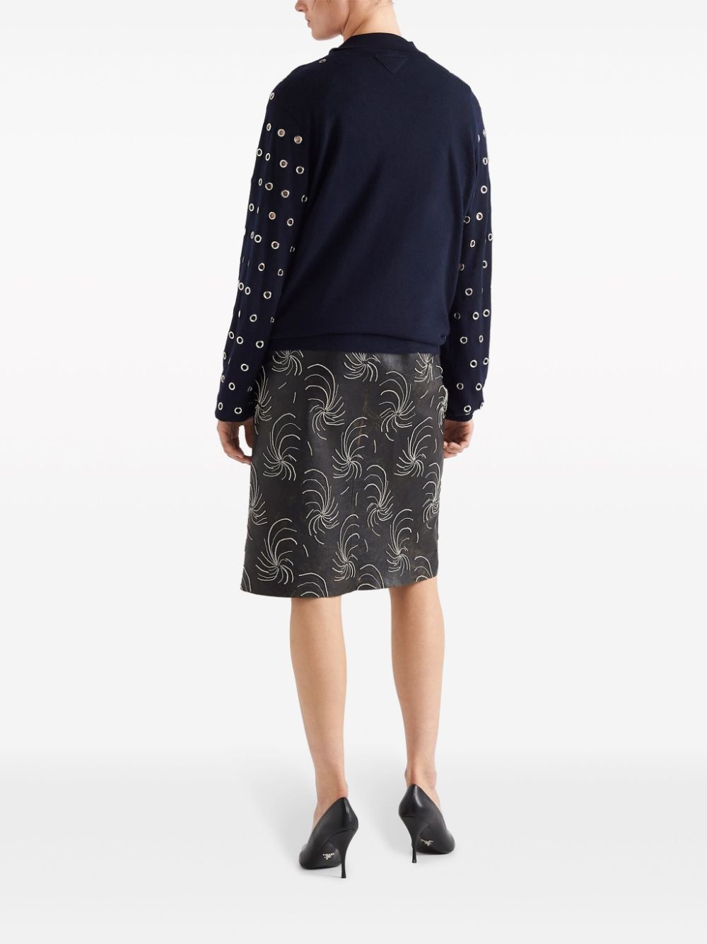 eyelet-detailed knitted polo shirt - 3
