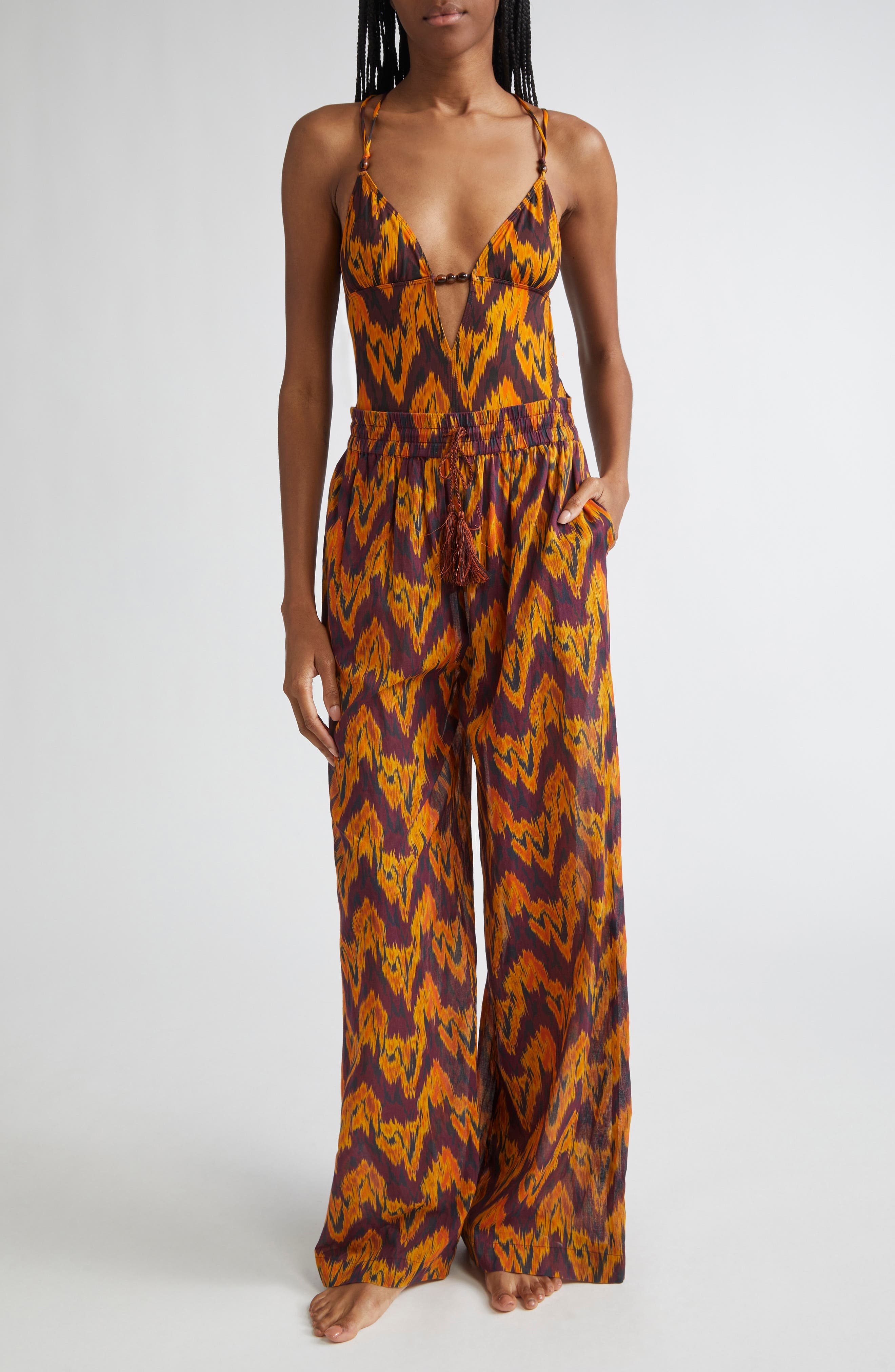 Ulla Johnson Azra Print Wide Leg Cover-Up Pants in Terra at Nordstrom - 2