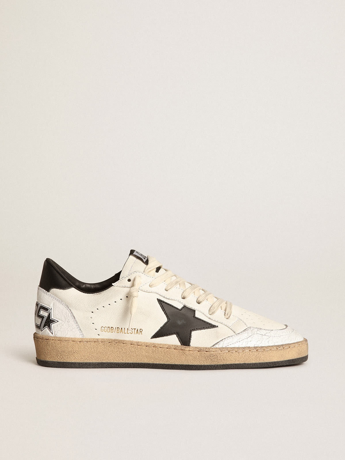 Women's Ball Star sneakers in white nappa leather with black leather star and heel tab - 1