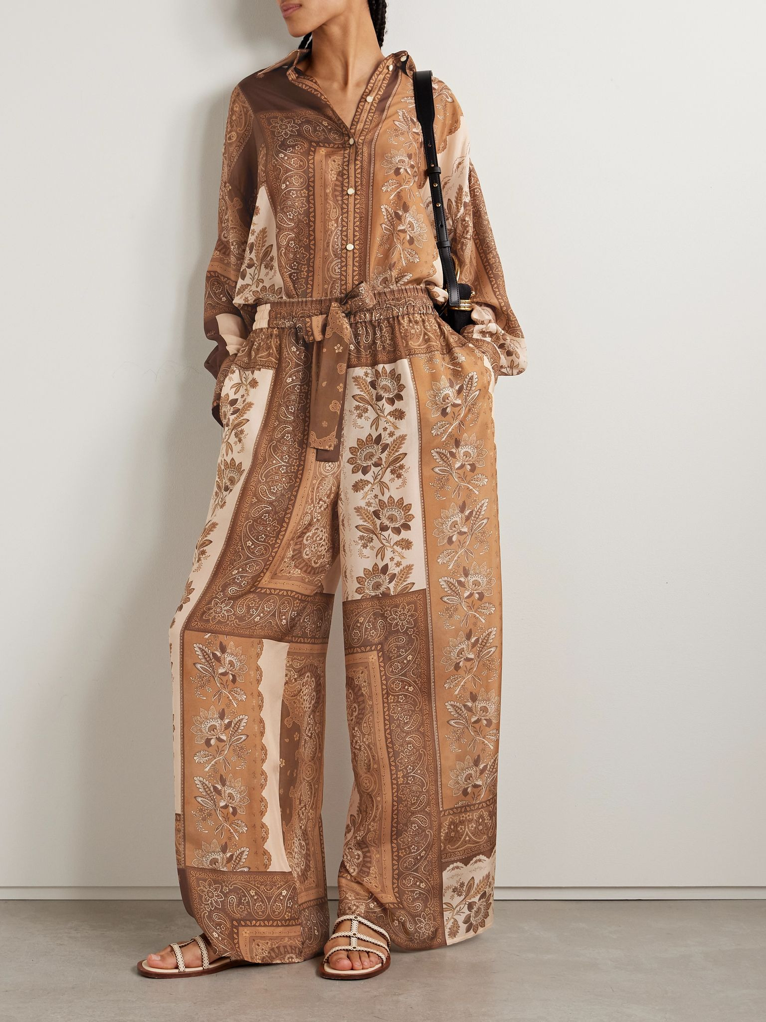 Lucky printed silk wide-leg pants Brown - 2