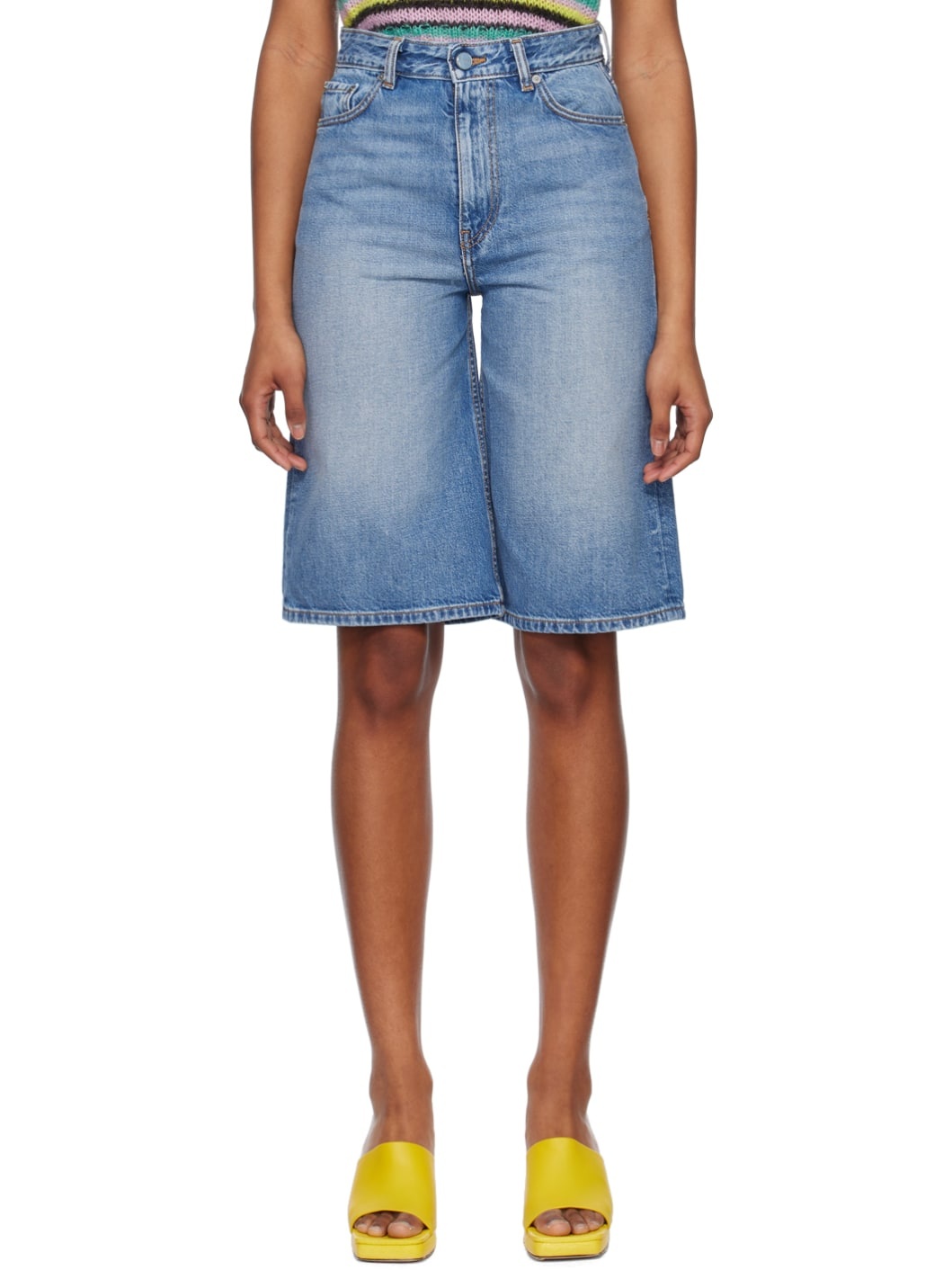 Blue Five-Pocket Denim Shorts - 1