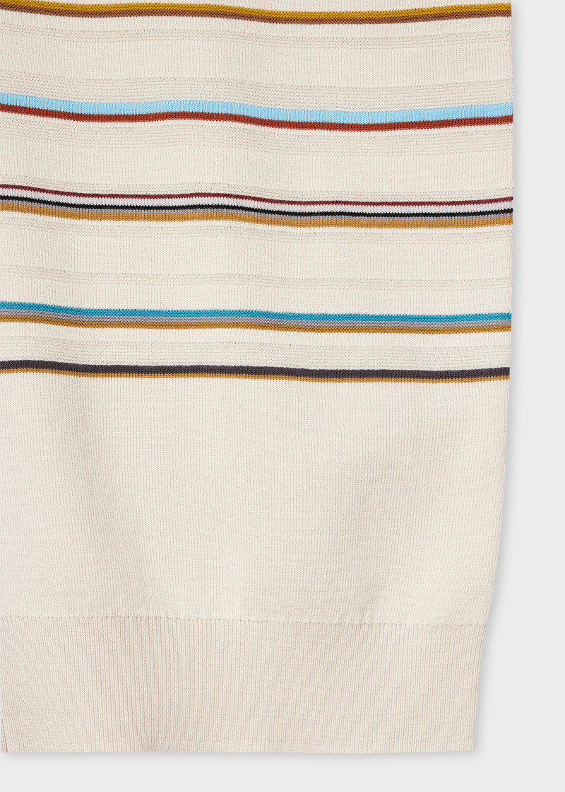 Ecru 'Signature Stripe' Knitted Cotton Short-Sleeve Shirt 7
