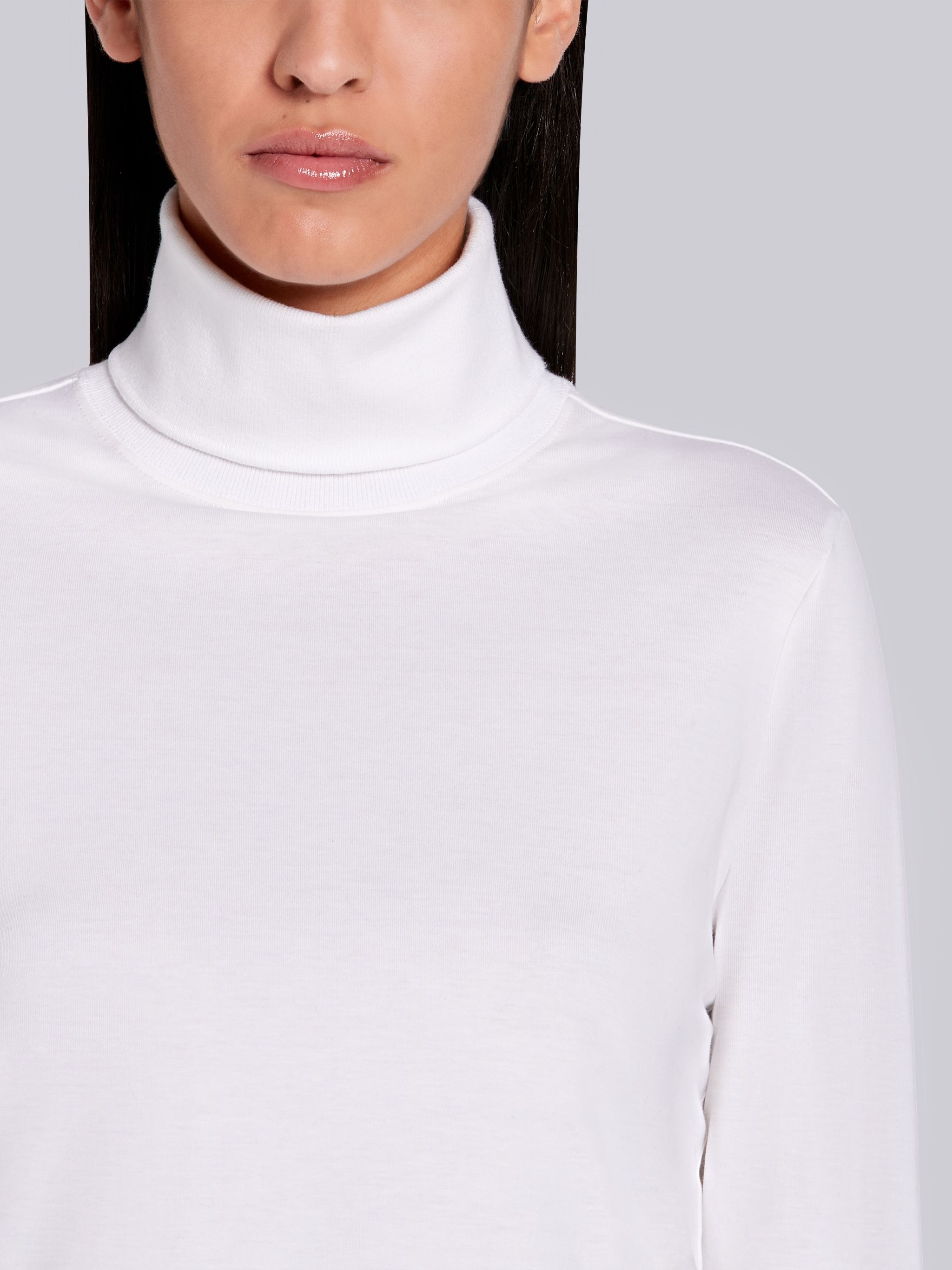 White Lightweight Cotton Jersey Long Sleeve Turtleneck - 5