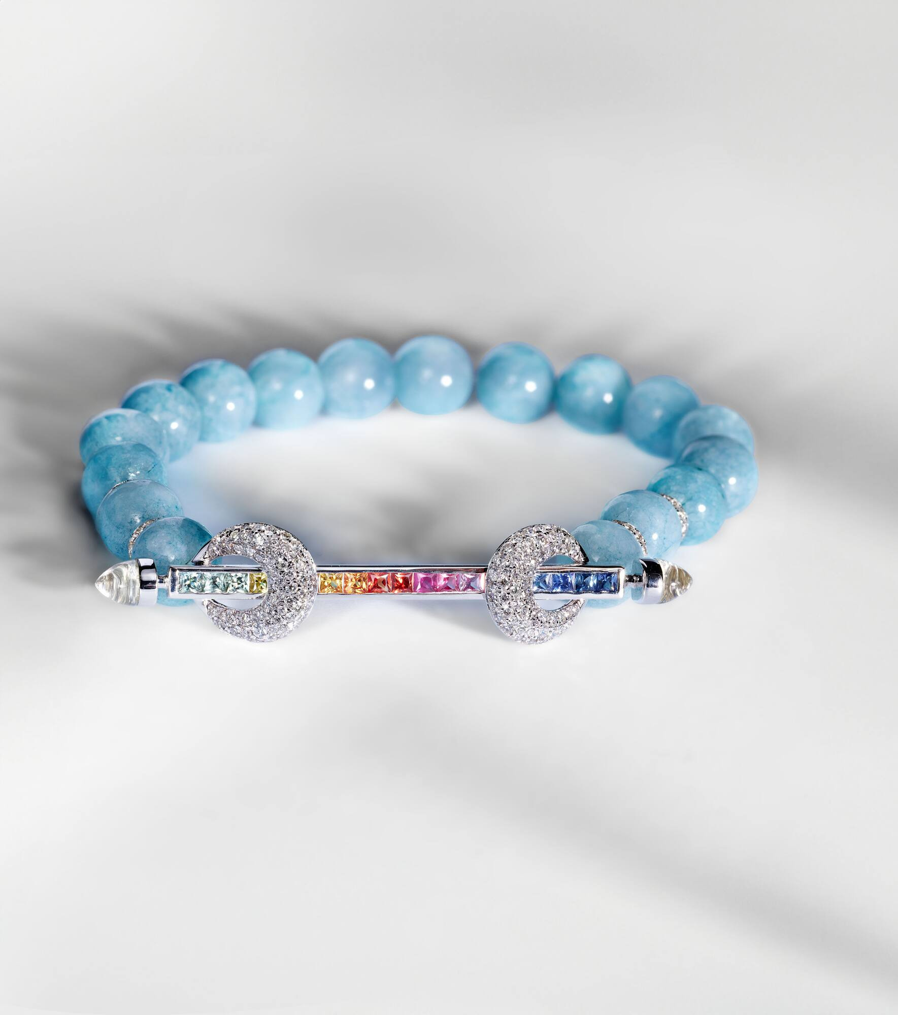 Chakra 18kt white gold bracelet with sapphires, diamonds, and gemstones - 5