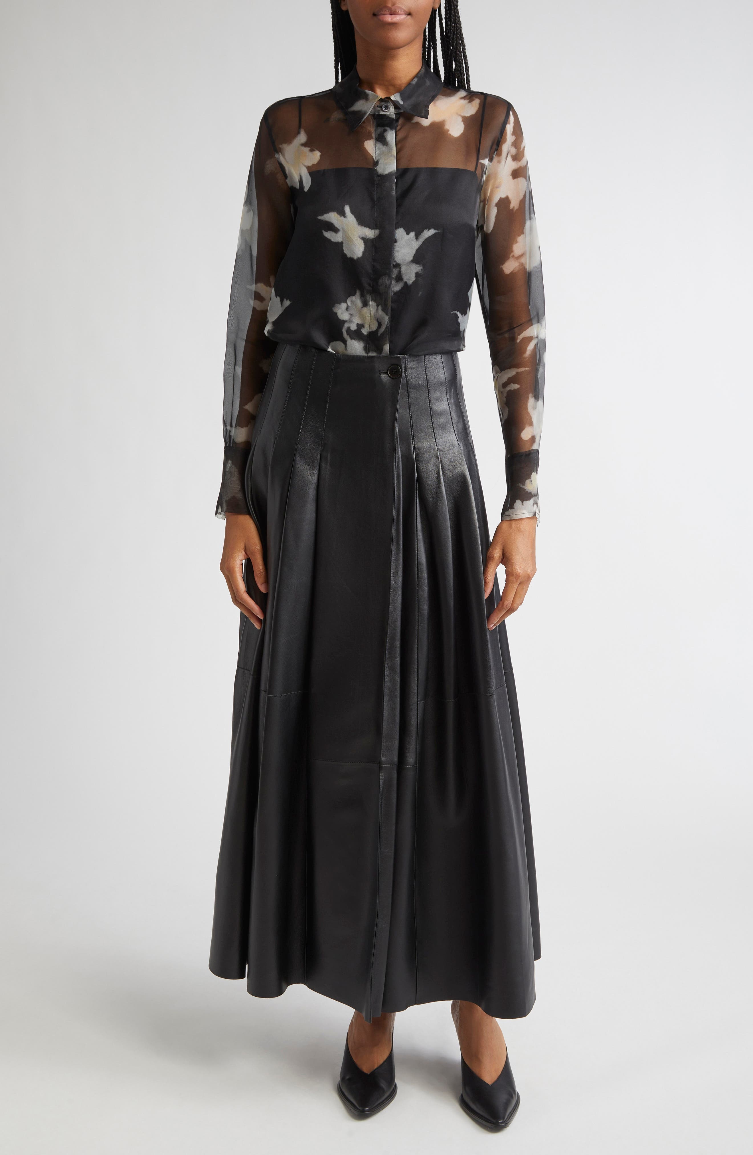 Altuzarra Chika Floral Print Sheer Silk Organza Button-Up Shirt in Black Inky Flowers at Nordstrom - 2