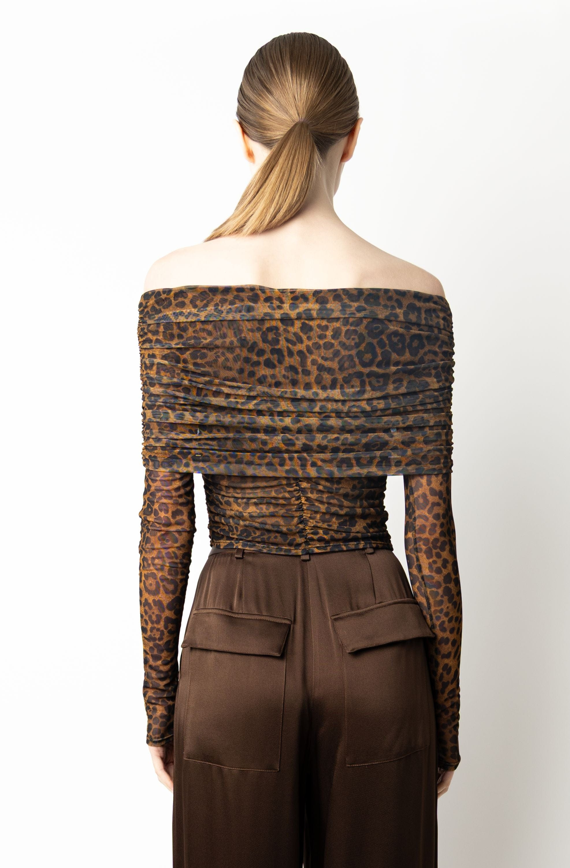 Printed Mesh Off The Shoulder Top - 3