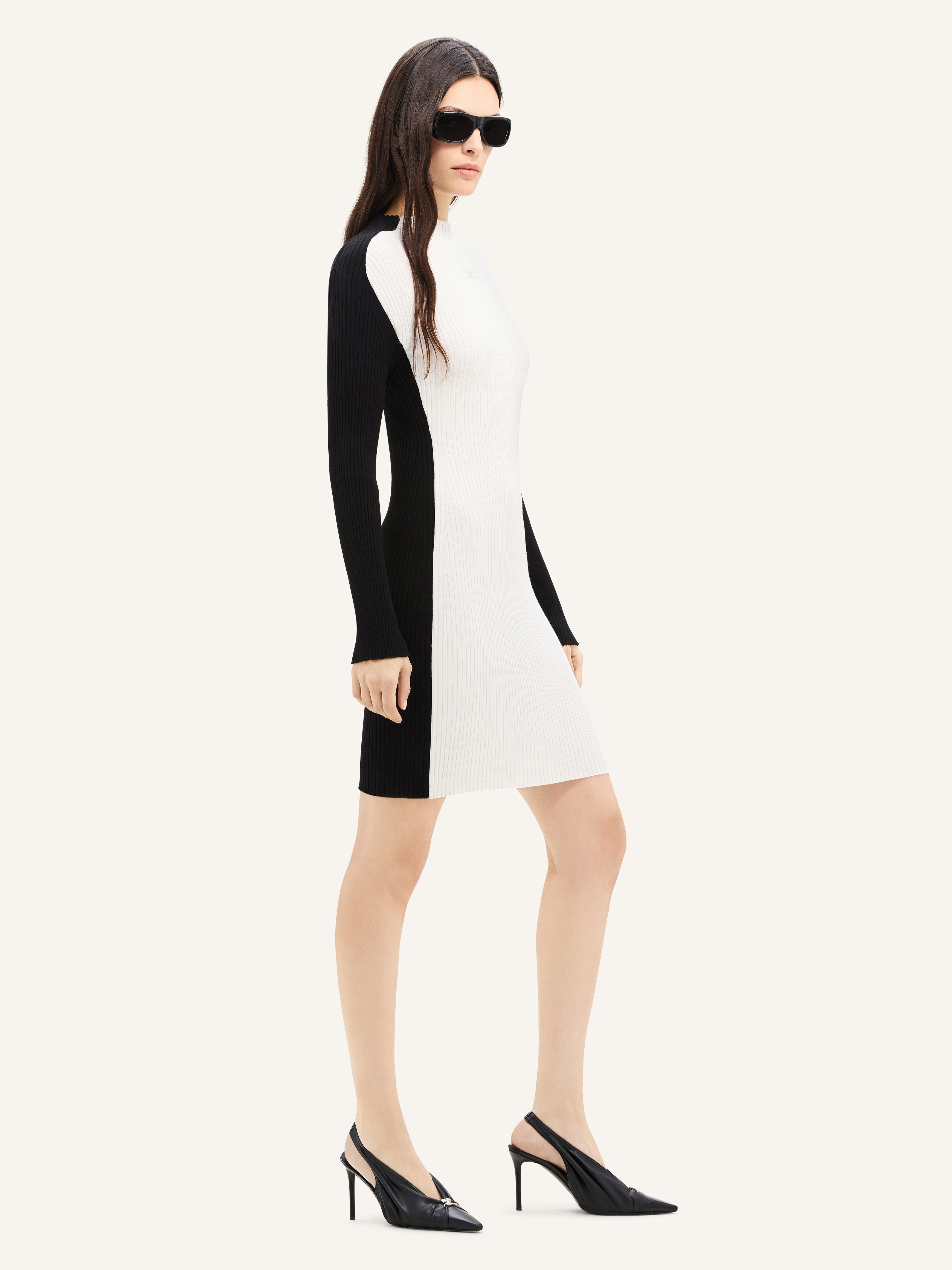 CONTRAST FRAME RIB KNIT MINI DRESS - 3
