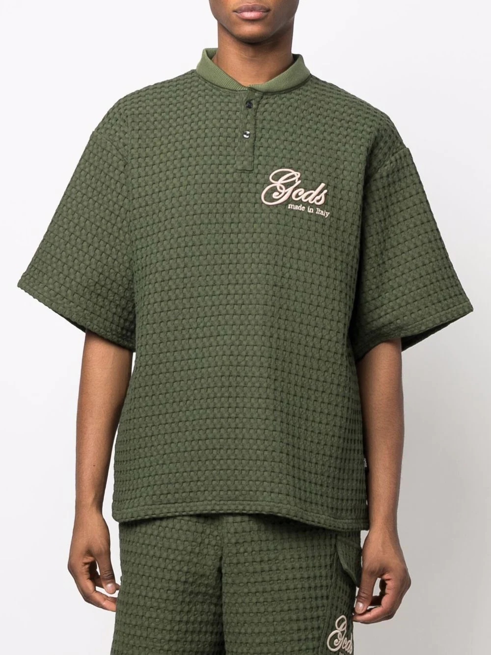 logo-embroidered waffle top - 3