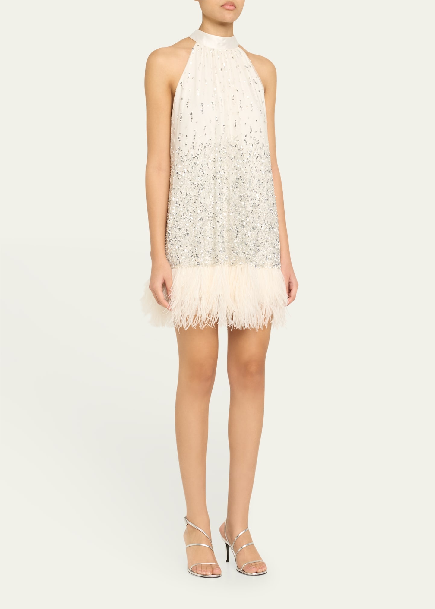 Erna Sequined Feather-Trim Mini Dress - 4
