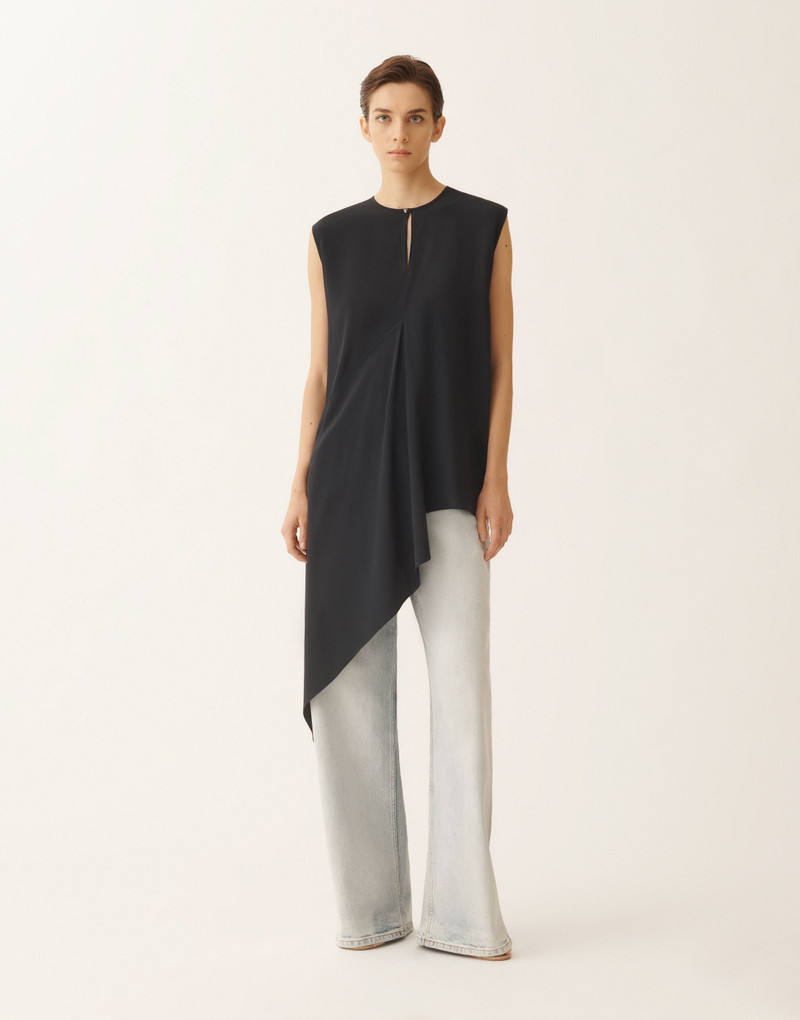 Asymmetrical top in midnight blue crepe de chine 3
