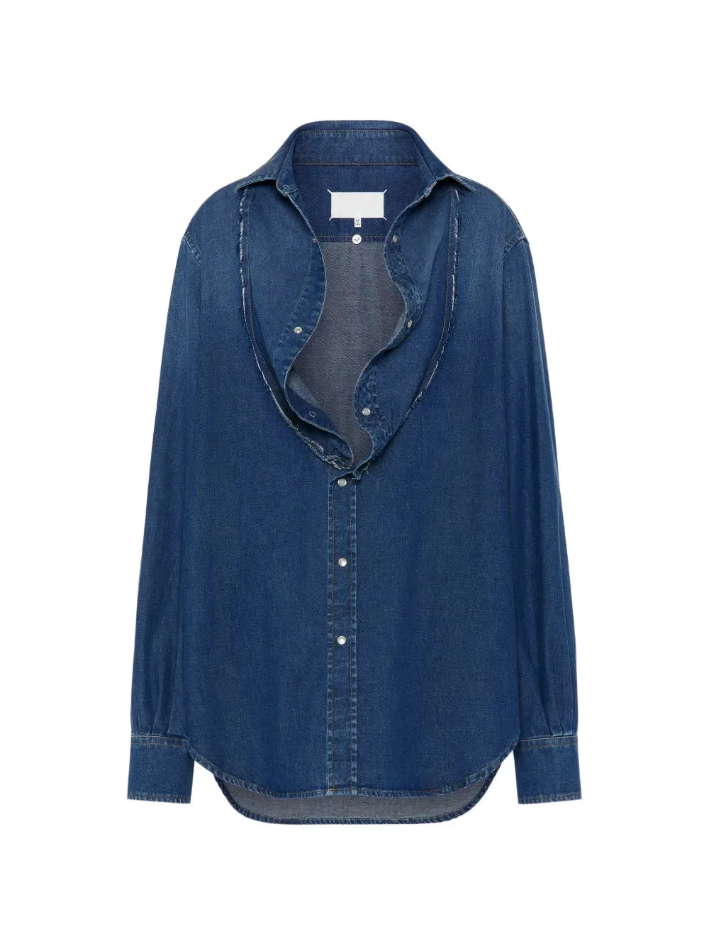 V-NECK LONG-SLEEVED SHIRT - MEDIUM BLUE - 1