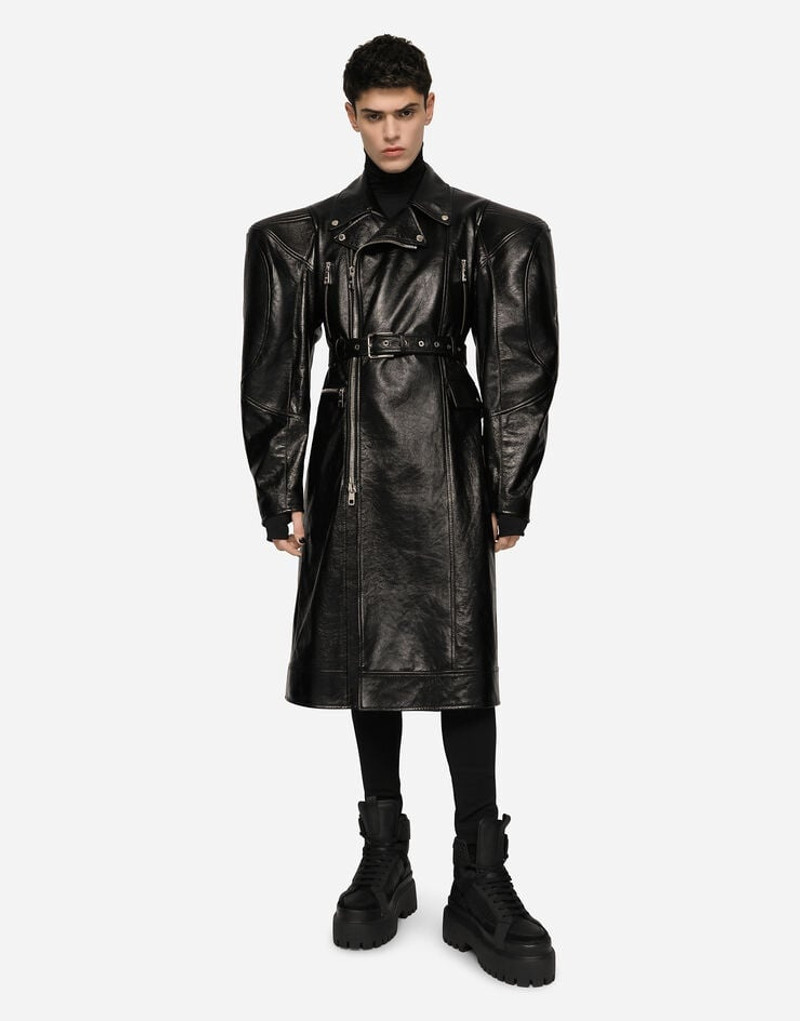 Dolce & Gabbana Lambskin trench coat with embossed logo outlook