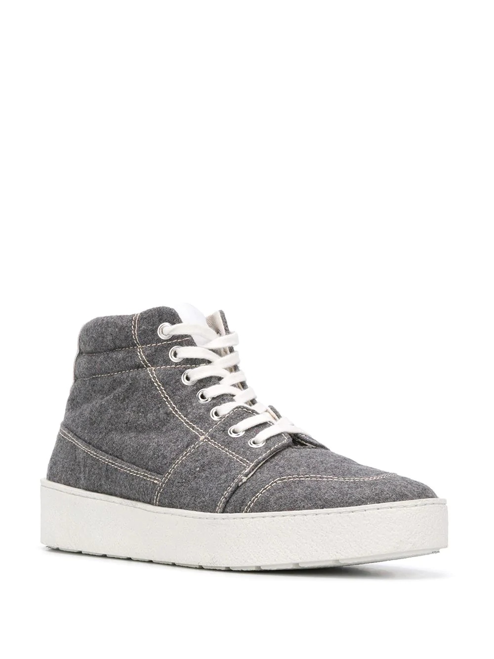 high top leather-trimmed sneakers - 2