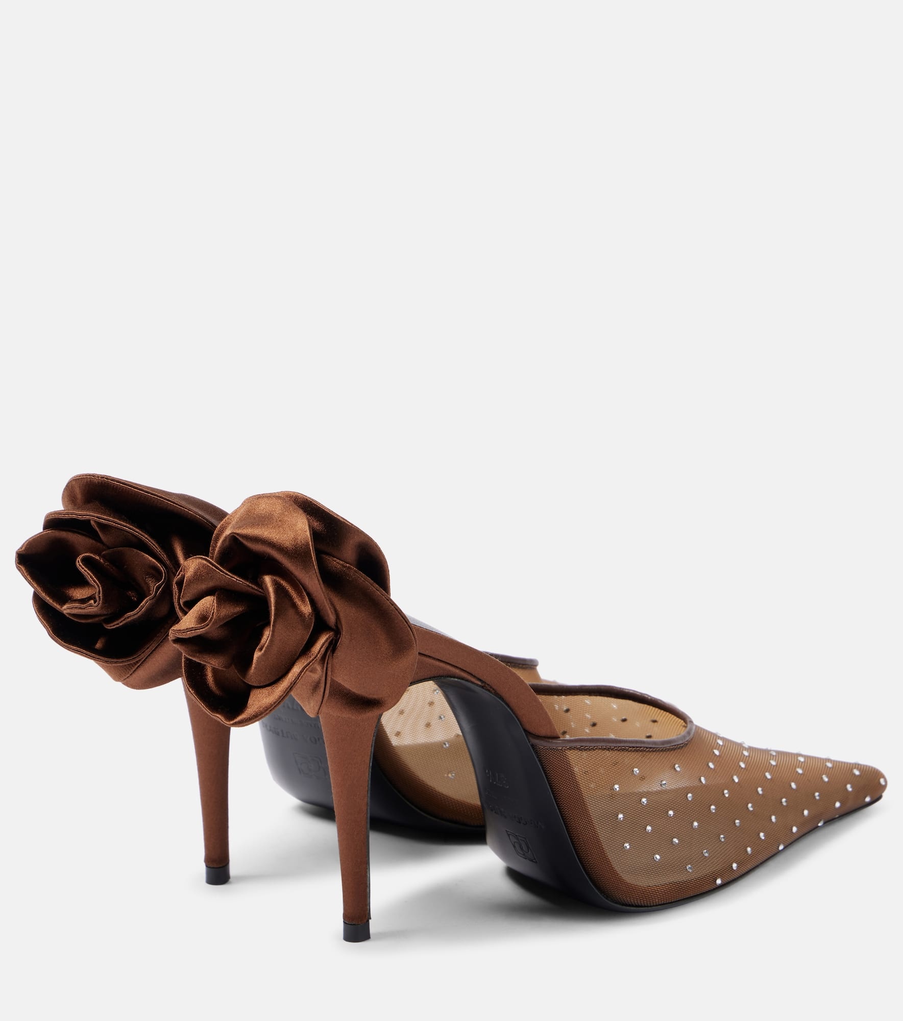 Floral-appliqué embellished mesh mules - 2