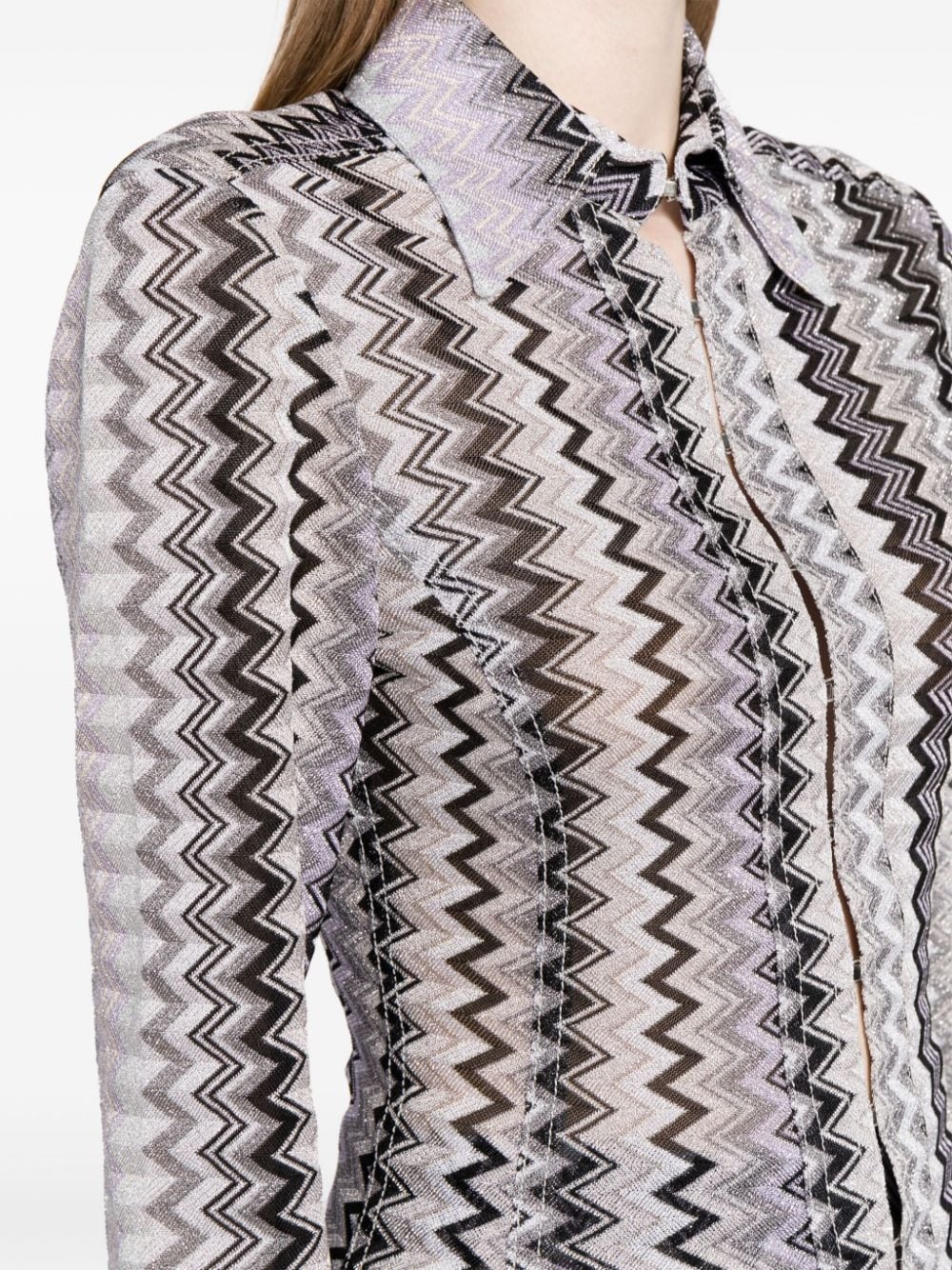 chevron-print lurex-threading shirt - 5