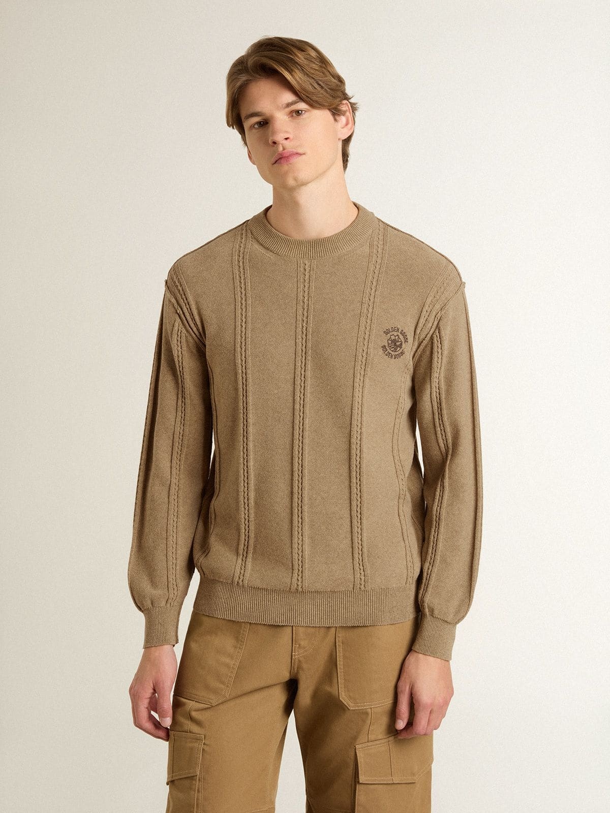 Men's beige sweater with embroidered logo - 2