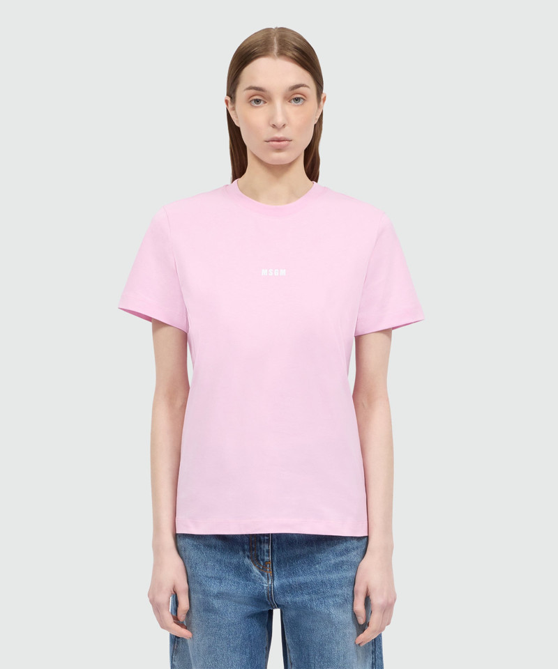 MSGM Pink short-sleeve cotton jersey T-shirt with micro logo on the front outlook
