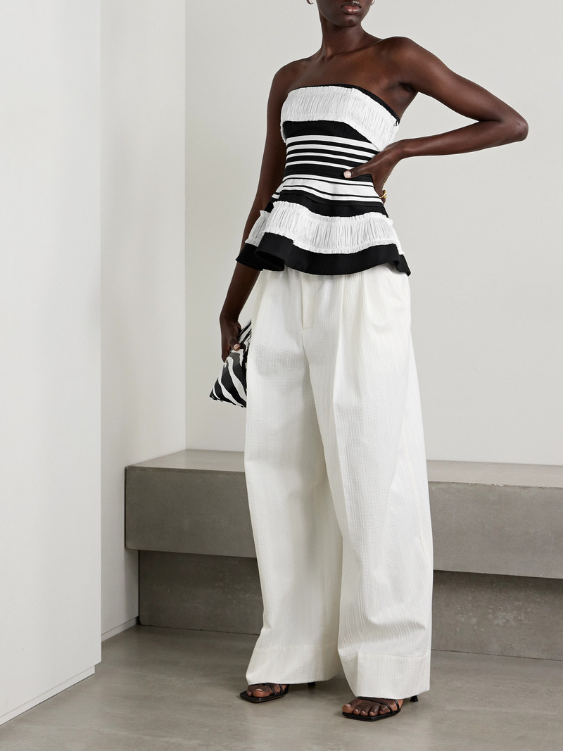 CHRISTOPHER JOHN ROGERS Strapless Striped Taffeta And Grosgrain-trimmed Cotton And Silk-blend Twill Peplum Top outlook