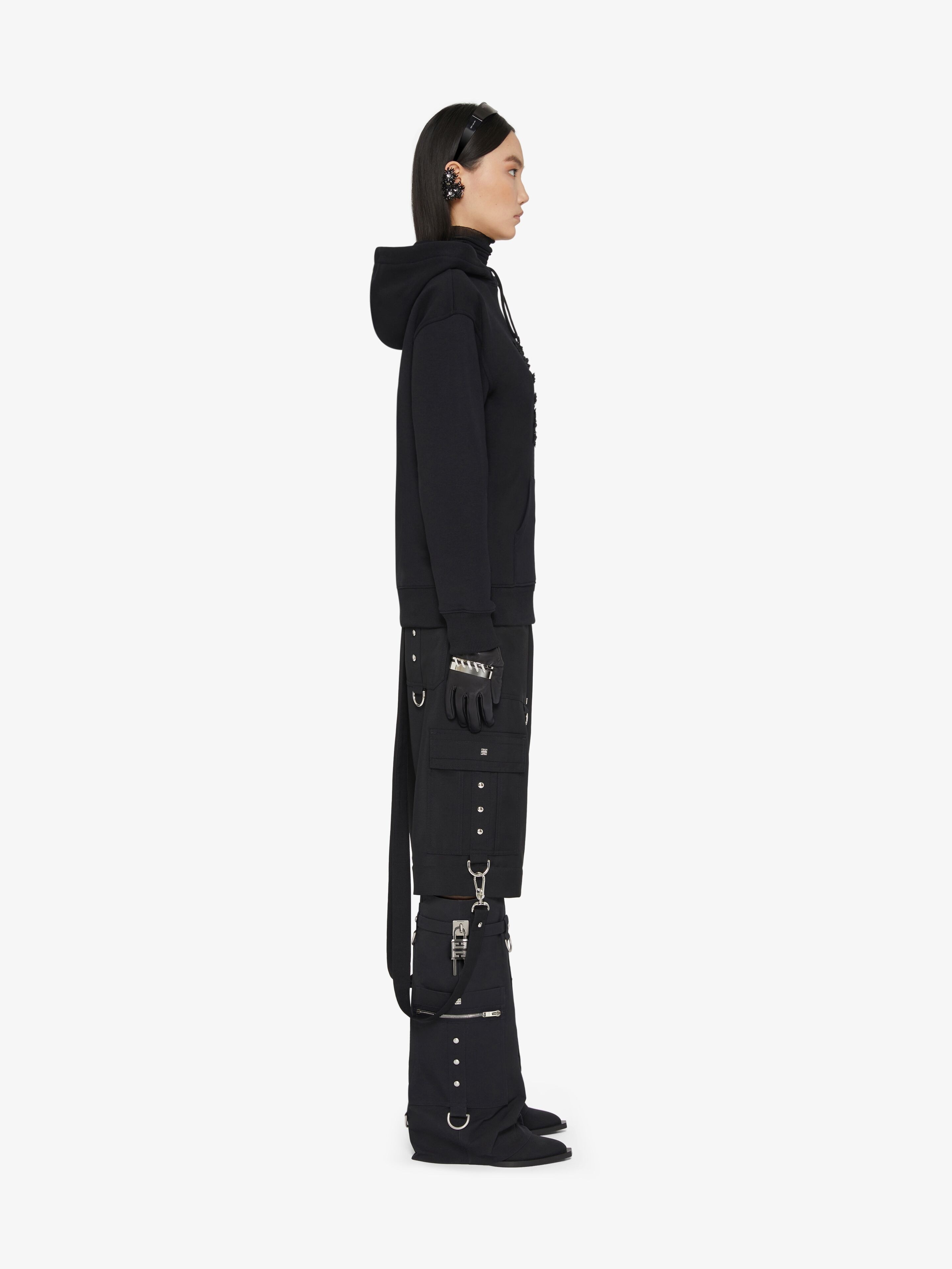 HOODIE IN FLEECE WITH 4G EMBROIDERED FLOWERS - 3