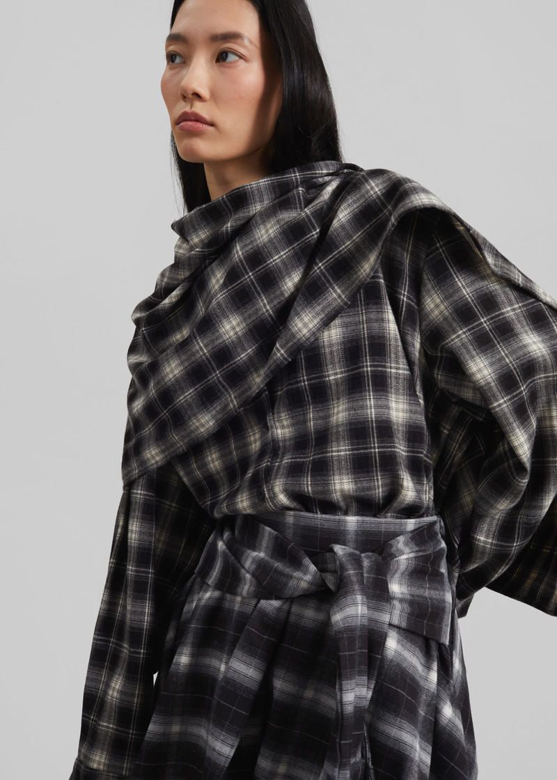 Rue Scarf Shirt - Black Plaid 7