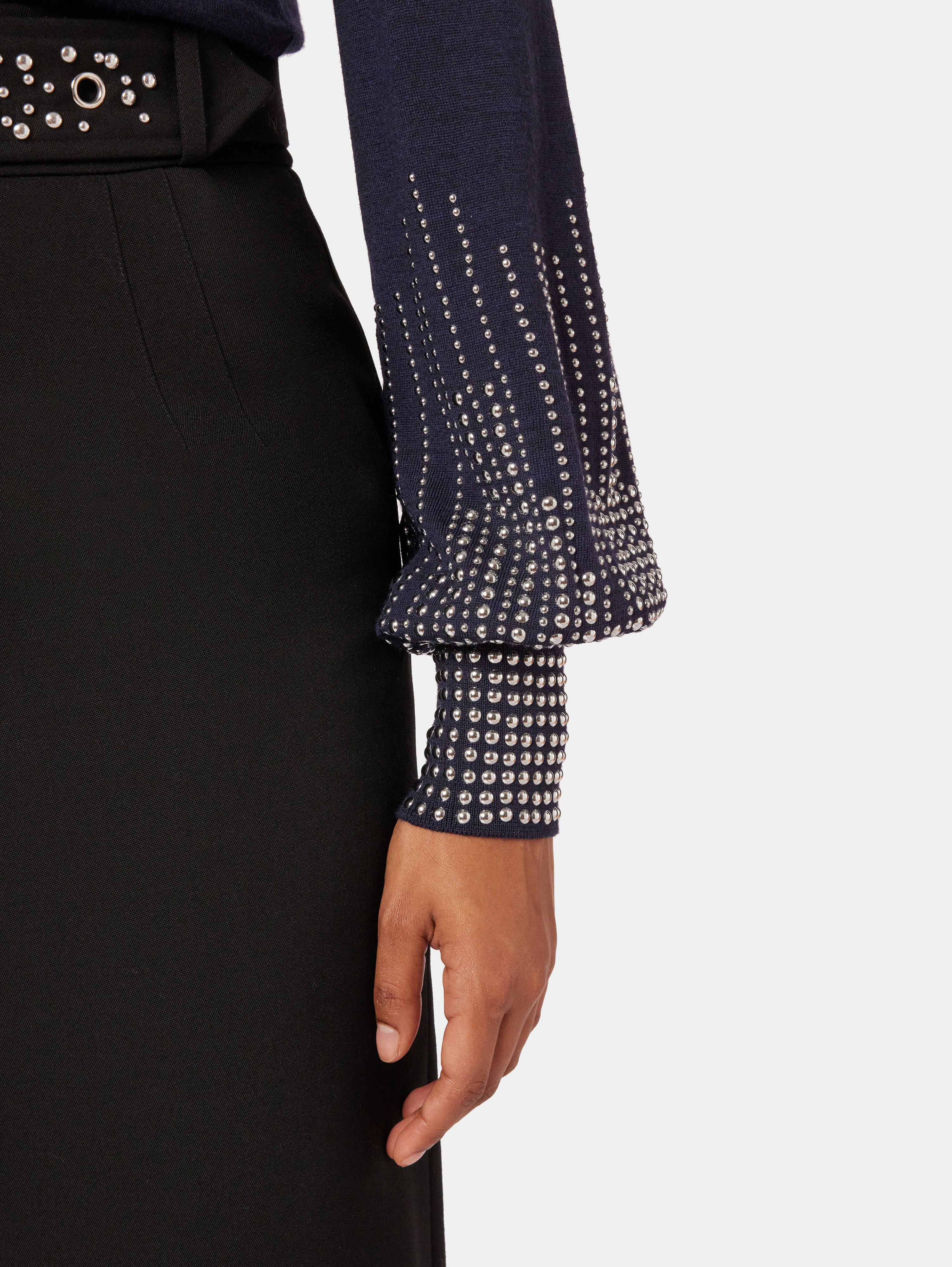 NAVY STUD-CUFFS WOOL JUMPER - 4