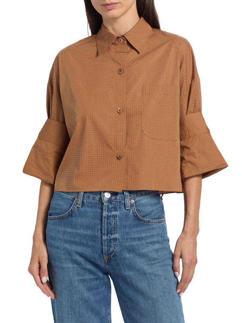 Women's Next Ex Rhinestone Crop Button-Front Shirt - Argan Oil 3