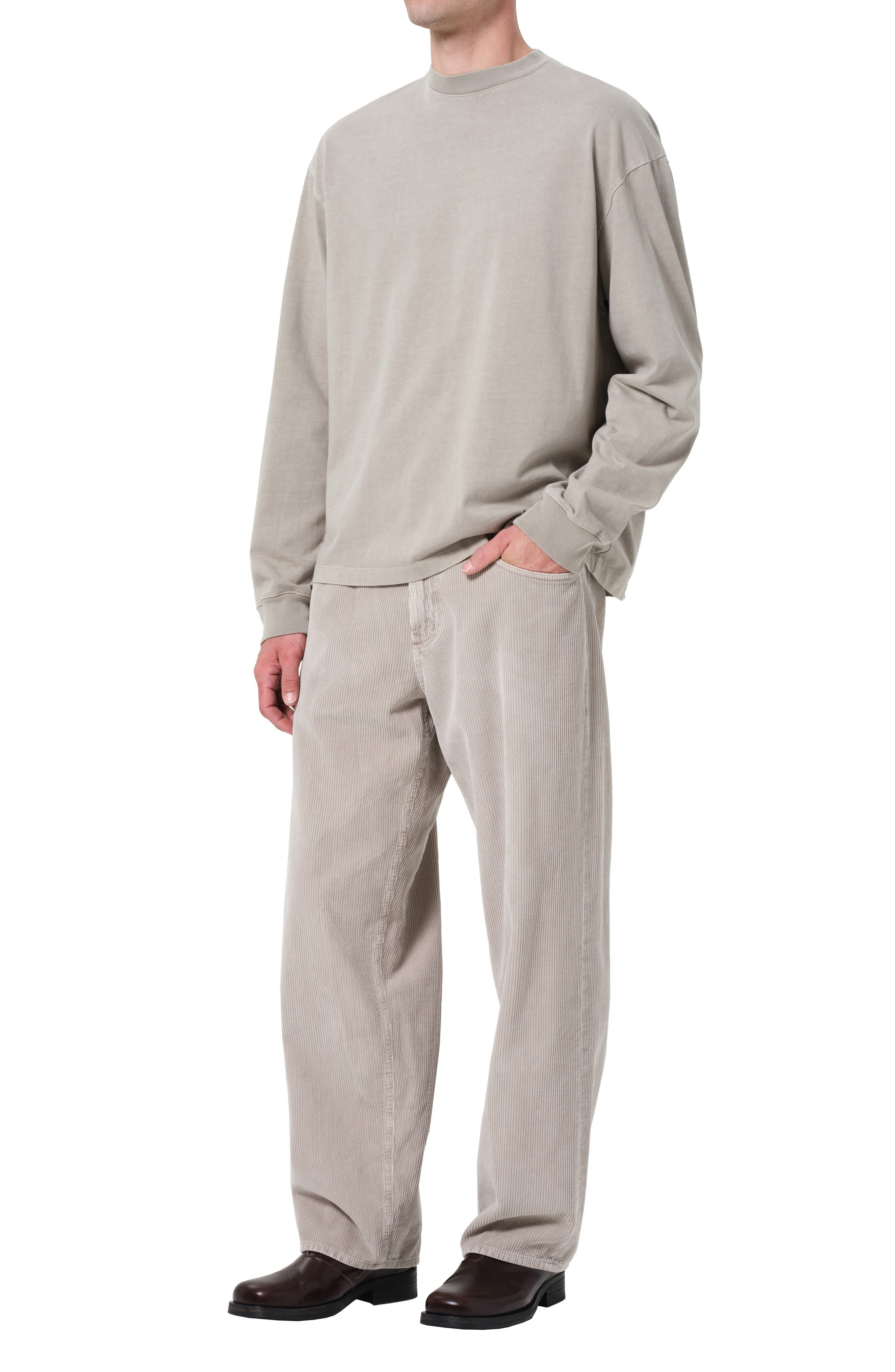 AGOLDE Asha Long Sleeve Cotton T-Shirt in Wicker Medium Dark Grey at Nordstrom - 5