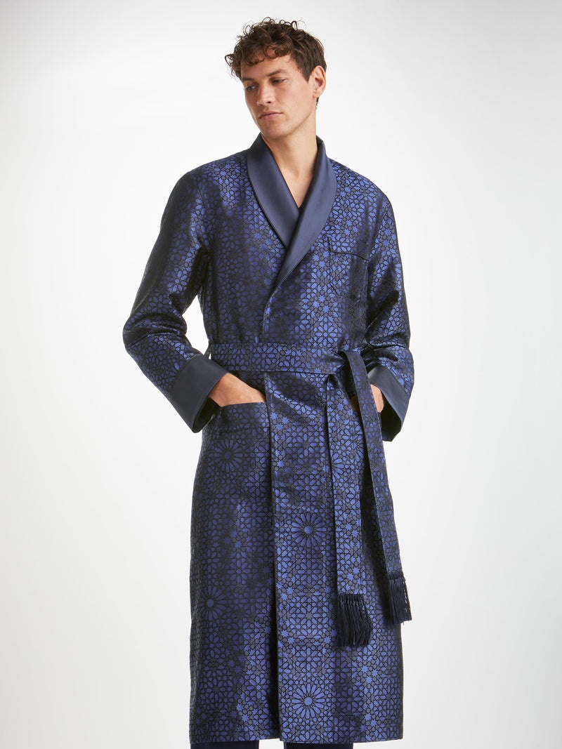 Men's Robe Verona 66 Silk Jacquard Navy - 2