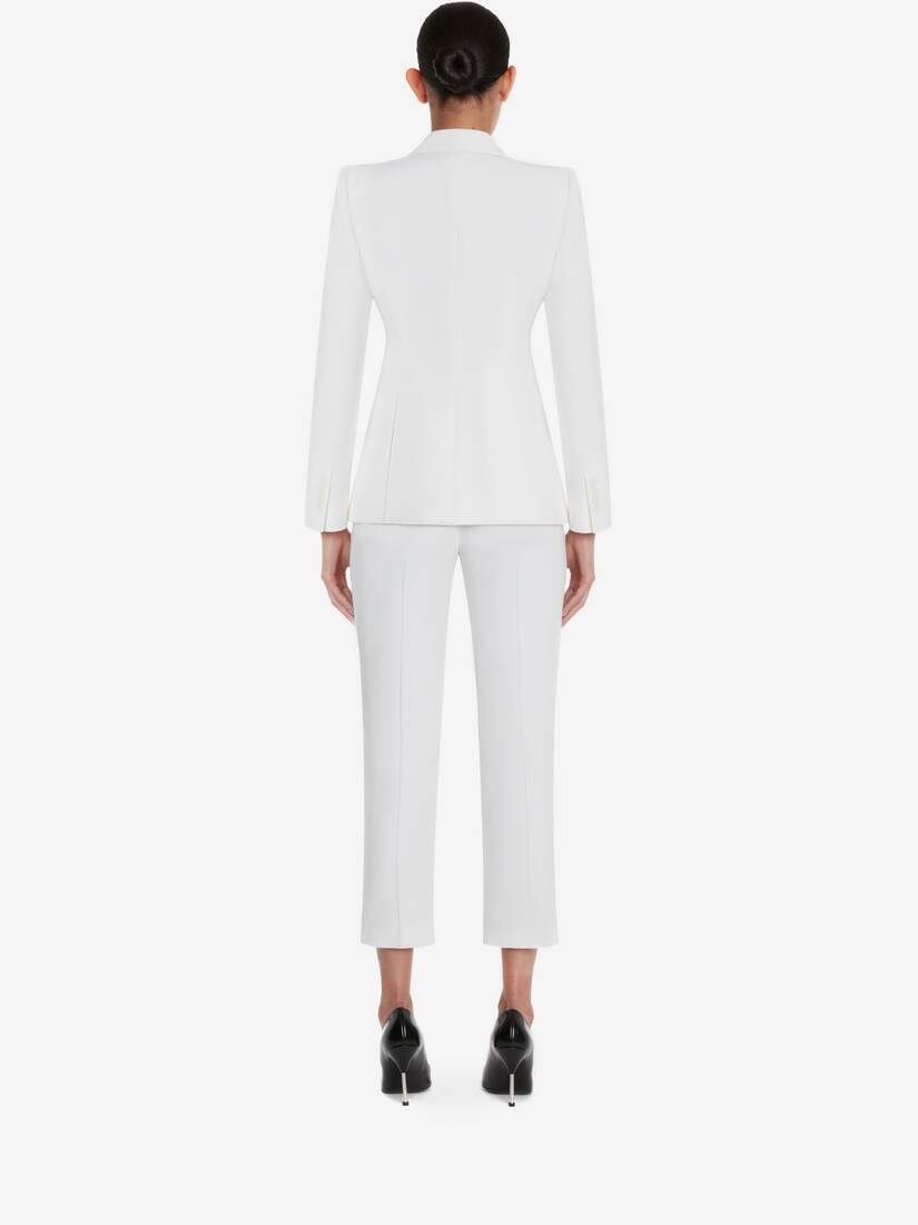 Women's Leaf Crepe Cigarette Trousers in Light Ivory - 3