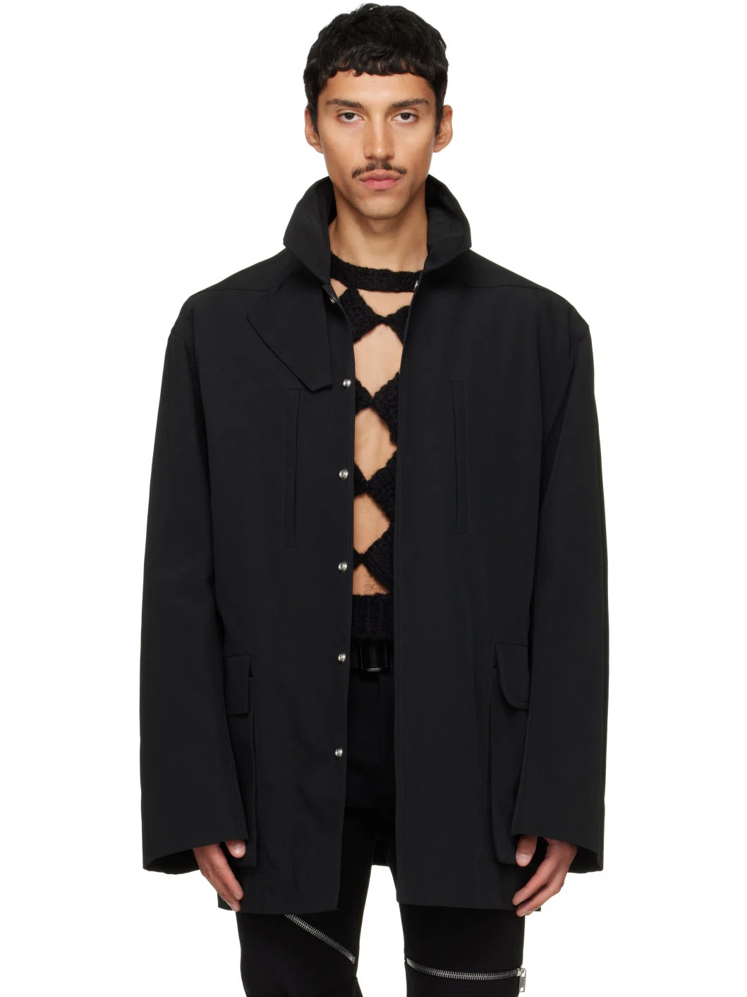 Black Tower Collared Mac Jacket - 1