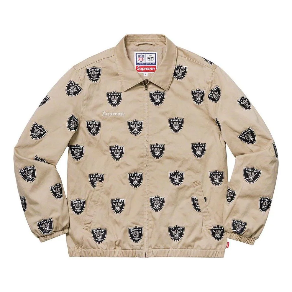 Supreme SS19 x NFL x Raiders x 47 Embroidered Harrington Jacket Crossover Full Print logo Unisex Kha - 1