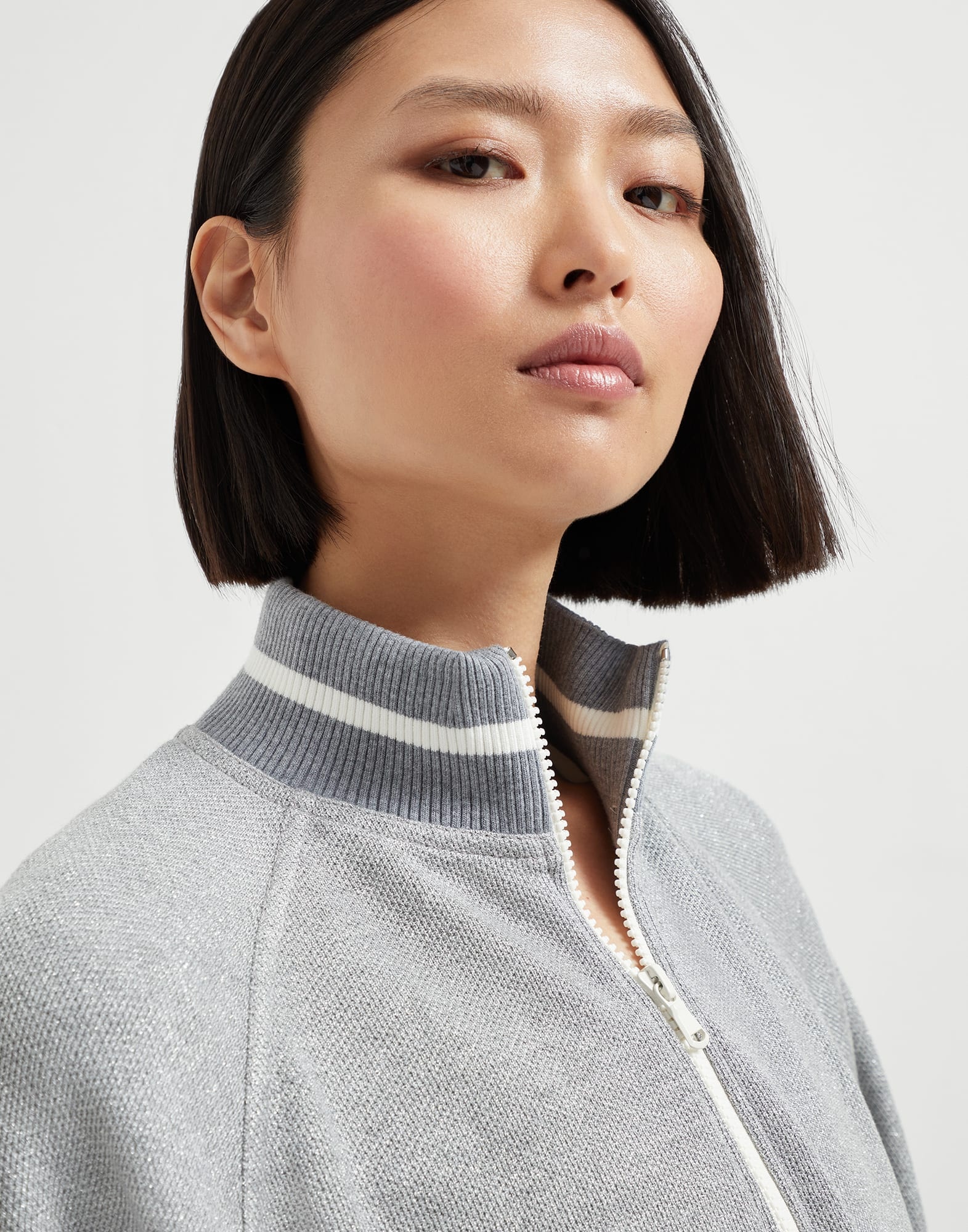 Sparkling piqué sweatshirt in cotton and viscose with zipper - 3