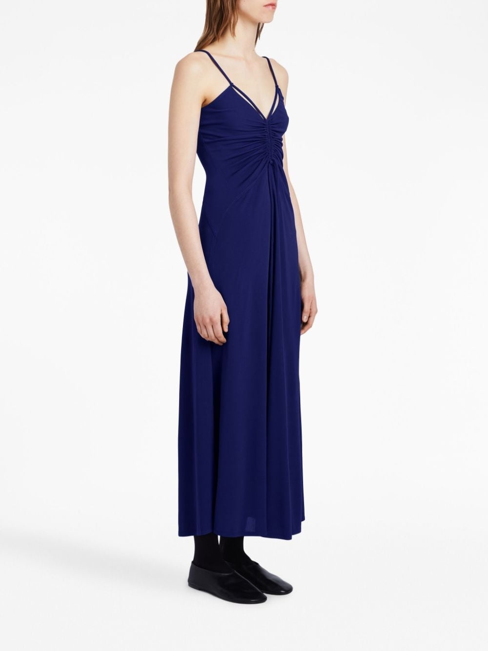 gathered-neckline sleeveless long dress - 3