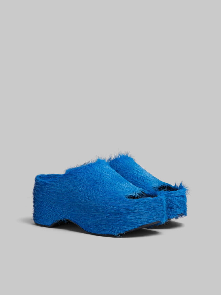 BLUE LONG-HAIR CALFSKIN CHUNKY CLOG SLIDE - 2