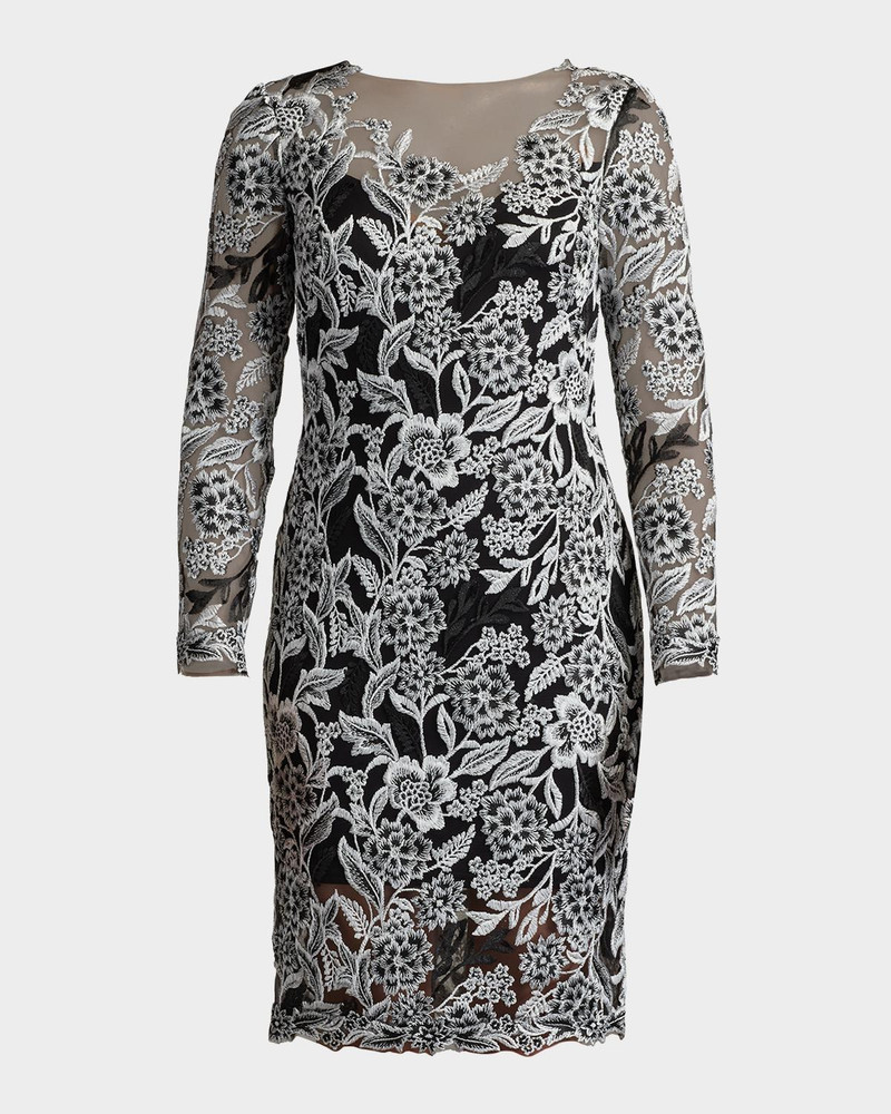 Floral-Embroidered Illusion Midi Dress 1