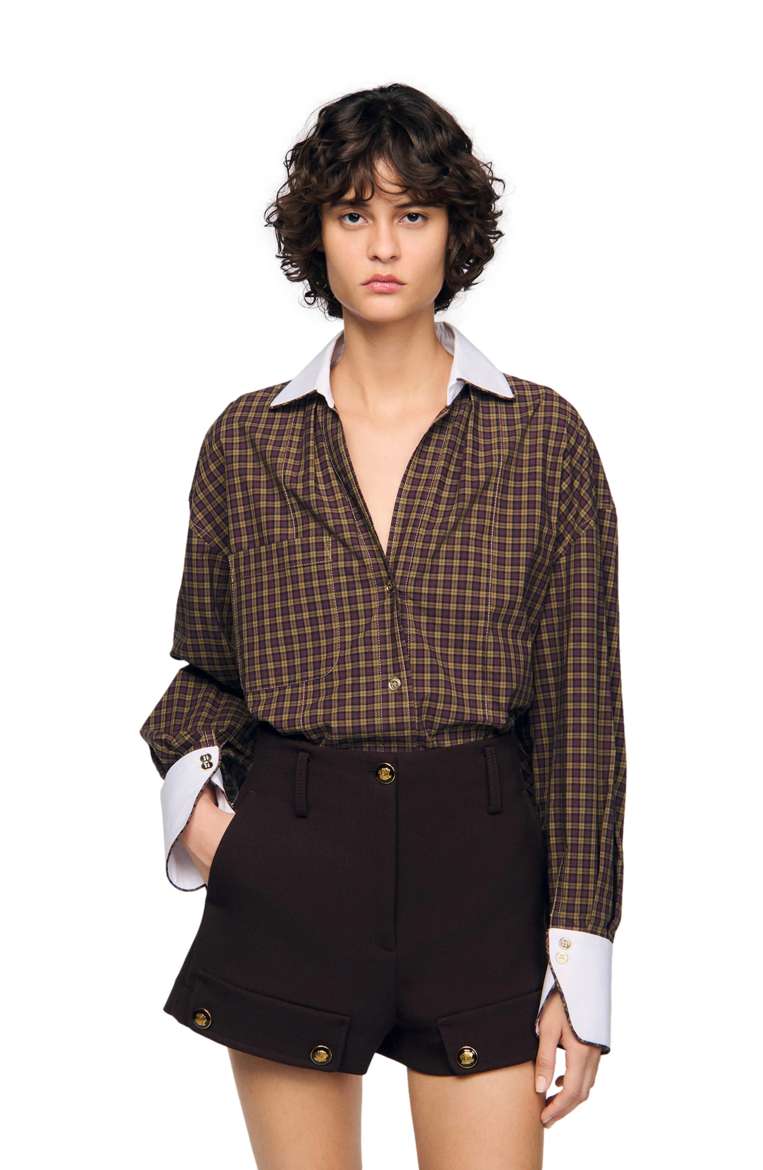 SANDRO Two-tone check shirt in Burgundy /Brown at Nordstrom - 1