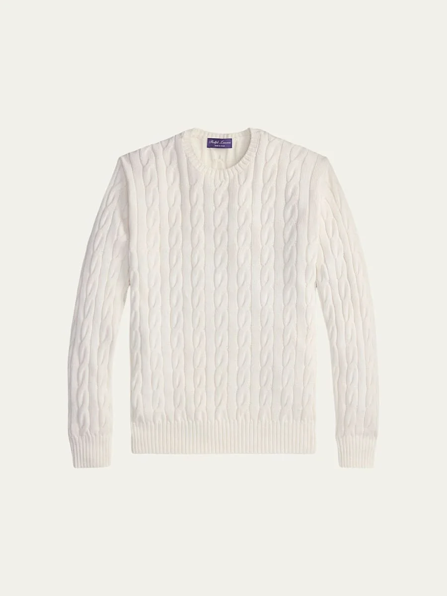 Men's Cotton and Silk Cable Knit Crewneck Sweater - 1